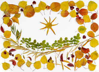 Fototapeta premium A leafy collage with a sun in the center