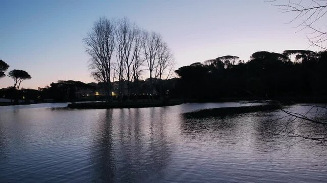 Villa Ada city park at dawn in Rome, Italy