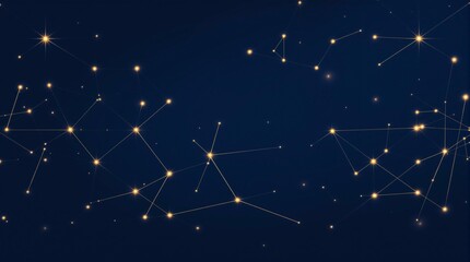 Abstract Dark Blue Background with Golden Lines and Dots