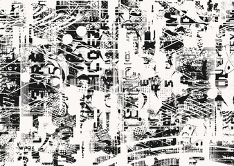 Background with glitch distorted grunge textures . grunge background texture with halftone dots, glitched shapes, textures and lines .Screen print vector background with grunge textured surface.