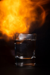 Glass of vodka shot on fire