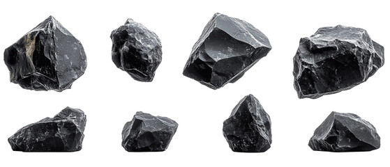 Naklejka premium Asteroids flying separately isolated on white background. Suitable for marketing or business purposes. PNG file