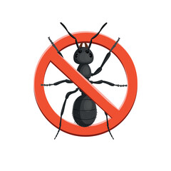 Stop ant. Stop insects sign. ant in red forbidding circle, vector