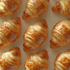 Mouthwatering 3D Croissant Arrangement in Whimsical Pattern on Creamy Background