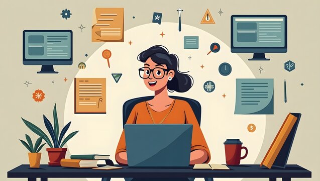 Freelance writer with digital tools, expressing creativity and productivity - work from home, flexible jobs - suitable for blog posts, career development content, and remote work promotion