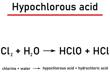 Chemical reaction - formation of hypochlorous acid by introducing chlorine into water