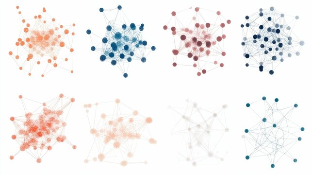 Six interconnected node network diagrams.