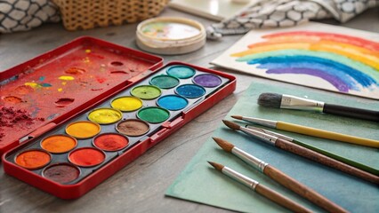 Naklejka premium Exploding Color: A Vibrant Artist's Palette of Joyful Hues and Paint Splats colors design visual 