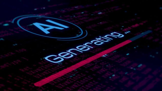 AI generative user interface with programming code and random data on background, software for content generation, futuristic technology (3d render)