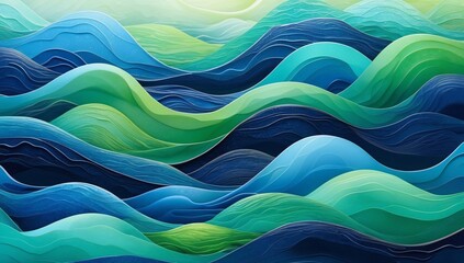Obraz premium Artistic representation of layered blue and green shapes forming wave-like patterns reminiscent of ocean currents