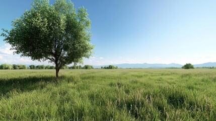 Fototapeta premium Solitary Tree in Green Field