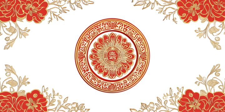 Ornamental Red and Gold Floral Pattern on Black Background