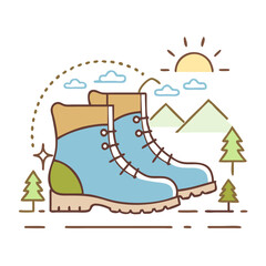hiking boots on trail vector icon, hiking boots on trail vector illustration-simple illustration of hiking boots on trail, perfect for hiking boots on trail logos and icons and themed design 