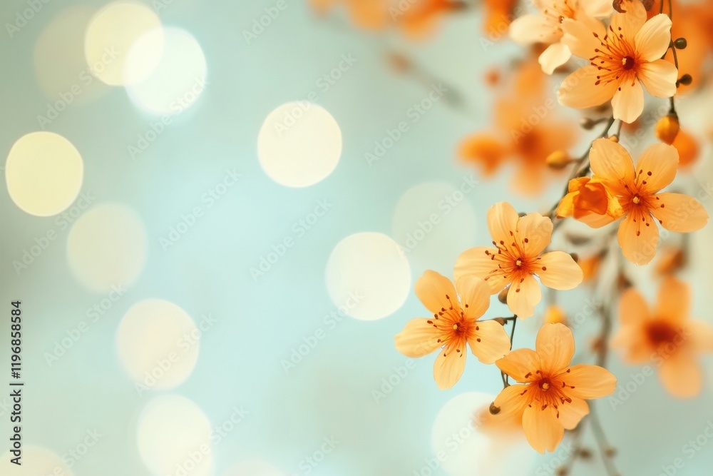 Leinwandbilder Soft peach blossoms against a blurred bokeh background create a serene atmosphere perfect for text or messages. Generative AI