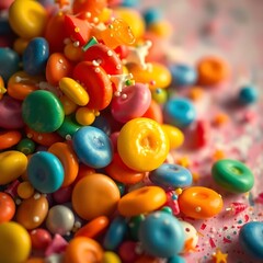Obraz premium Close-up of colorful candies and sprinkles.