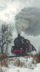 Fototapeta premium Steam Train in Winter Wonderland
