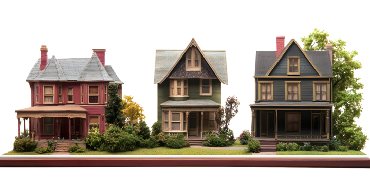 Three Miniature Houses on Display