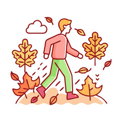 Fototapeta premium walking through autumn leaves icon, walking through autumn leaves vector,