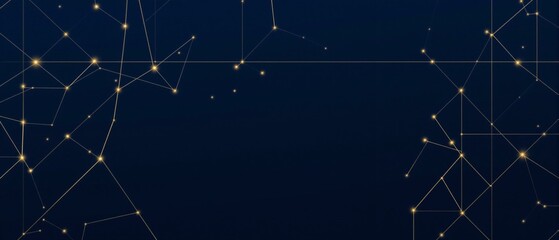 Fondo abstracto: Red de cuadrícula delicada y hermosa en azul oscuro con líneas doradas – Banner de formato ancho