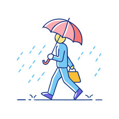 walking with umbrella in rain icon, walking with umbrella in rain vector, 