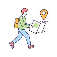walking with map in hand icon
