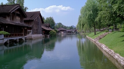 Picturesque Canal with Traditional Houses