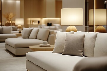 Modern Beige Living Room Sofa with Lamps
