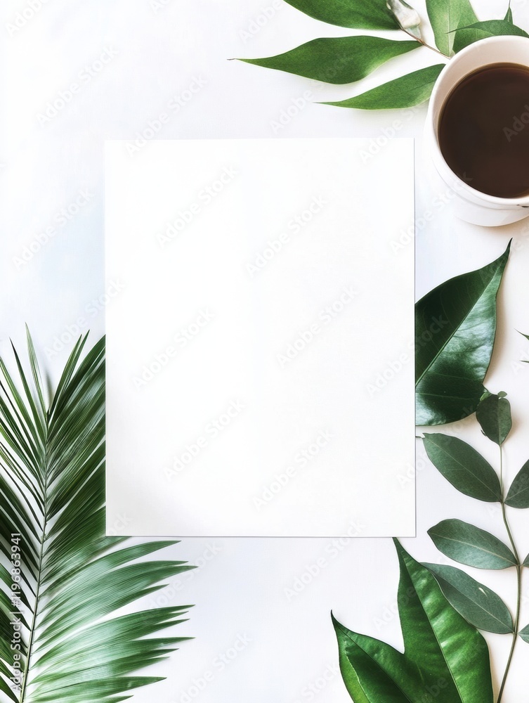 Poster create your own design on blank canvas with natural elements and coffee on the side. generative ai