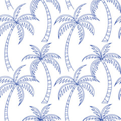 Blue tropical palm tree in arch seamless pattern.