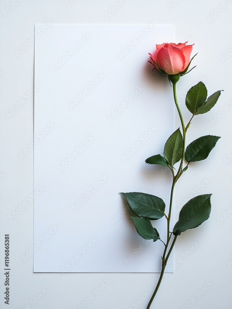 Aufkleber elegant pink rose resting on a blank sheet of paper creating a serene composition for creative desig