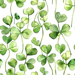 Fototapeta premium Seamless pattern of shamrock leaves in watercolor for St Patricks Day