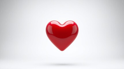 Glossy red 3D heart symbol levitating against clean white background. Perfect for love, romance, health, medical, and Valentine's Day concepts. Modern minimal design with professional lighting.