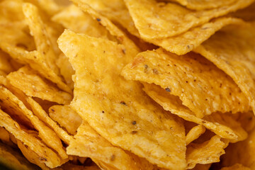 Closeup of the tortilla chips in the bag
