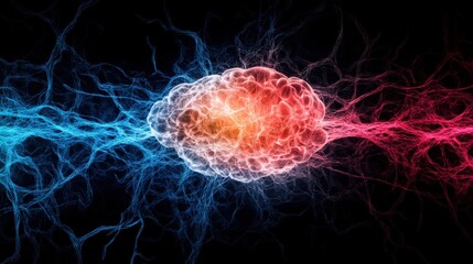 Obraz premium Abstract Brain Concept with Electric Waves and Colorful Energy Flows Representing Thought and Creativity