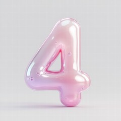 Bright pink number four with a glossy finish on a neutral background for celebration or event decoration. Generative AI