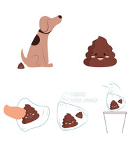 vector illustration clean up after the dog. Poop vector on a white background. Flat illustration throw away the poo after the dog