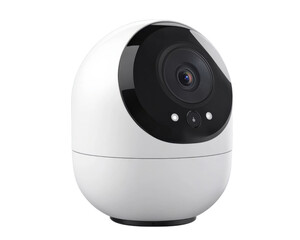 Smart surveillance camera with sleek design, ideal for home security. This compact device features high resolution lens and user friendly interface for monitoring