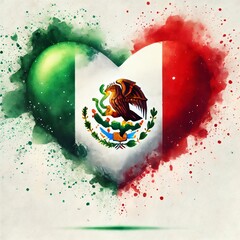 Flag day or mexico independence day background with mexican flag in heart shape.