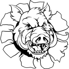 A wild boar, hog razorback warthog pig mean tough cartoon sports mascot