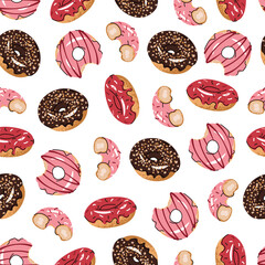 Seamless pattern with glazed donuts. Repeating texture with delicious dessert for fabric, wallpaper, paper, etc.