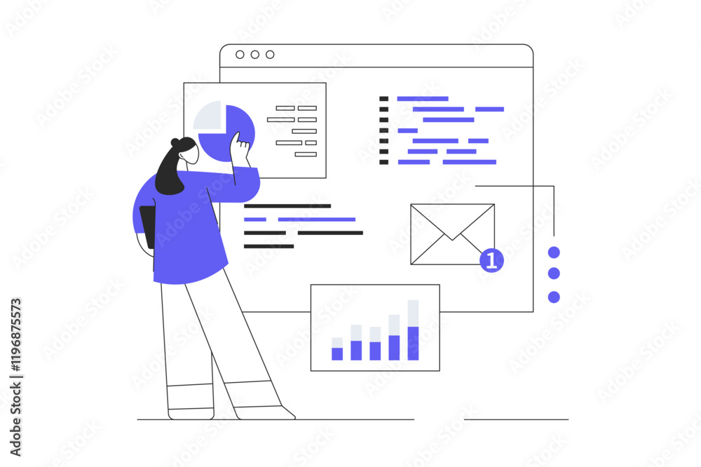 Aufkleber app development concept design. character designing mobile application interface and working with co