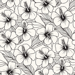 hibiscus flowers wallpaper, tropical leaves seamless pattern, grunge Hawaiian style vector, floral design, tropical floral pattern, Hawaiian hibiscus wallpaper, vector floral grunge.