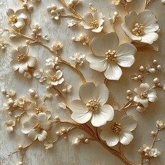 Floral Golden 3D Wall Artwork Design