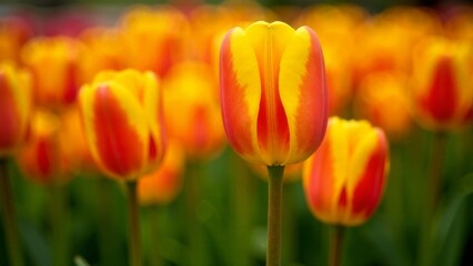 Fototapeta premium Orange tulip flower field background