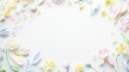 パステルカラーの花々で囲まれたフレーム背景