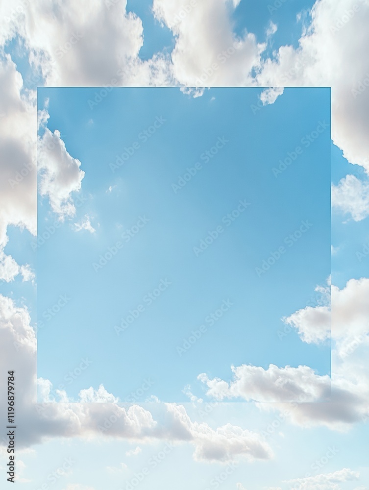 Poster Clear blue sky with clouds offering ample space for text or creative designs in outdoor setting. Generative AI