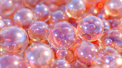 Close-up of iridescent soap bubbles reflecting light in a colorful arrangement.