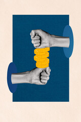 Creative artwork template sketch 3D collage of hand hold together sign body language showing pile...