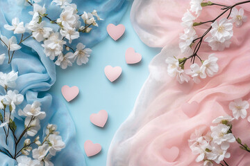 Valentine's day celebration with floral decor hearts and soft fabrics cozy indoor environment romantic concept