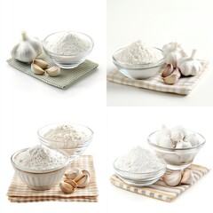 Garlic powder in glass bowls.